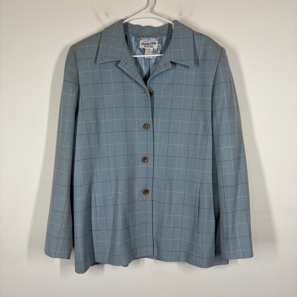 VTG Pendleton 100% Wool Women’s Blue Plaid Blazer Size 18